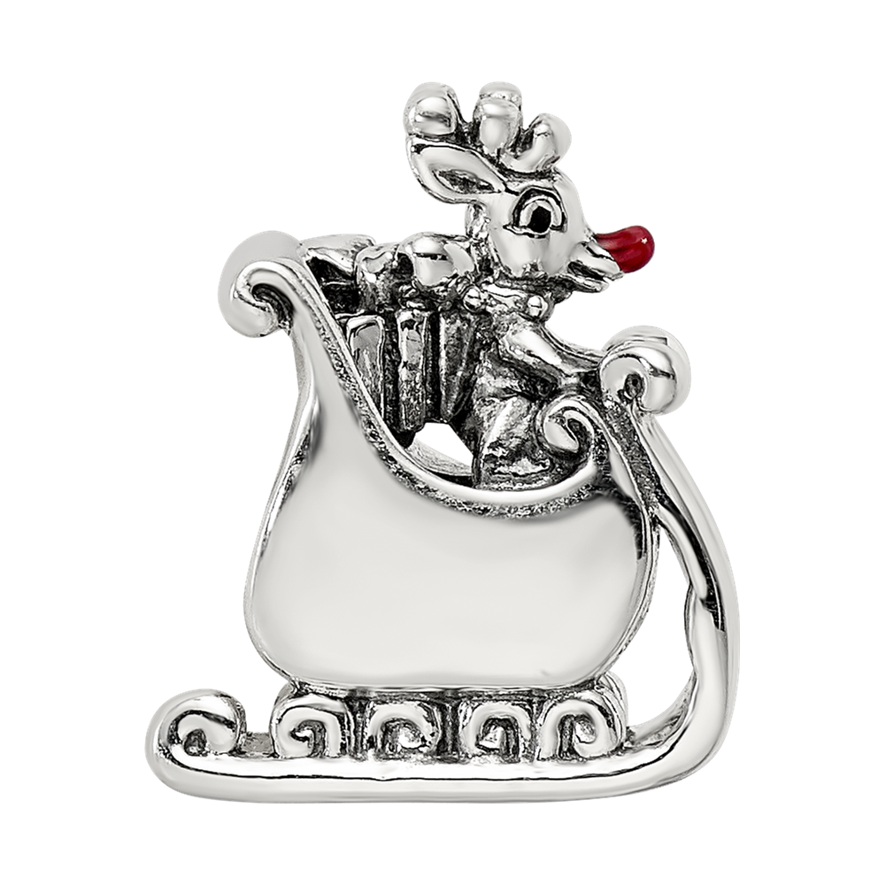 Sterling Silver Reflections Enameled Rudolph in Sleigh Bead