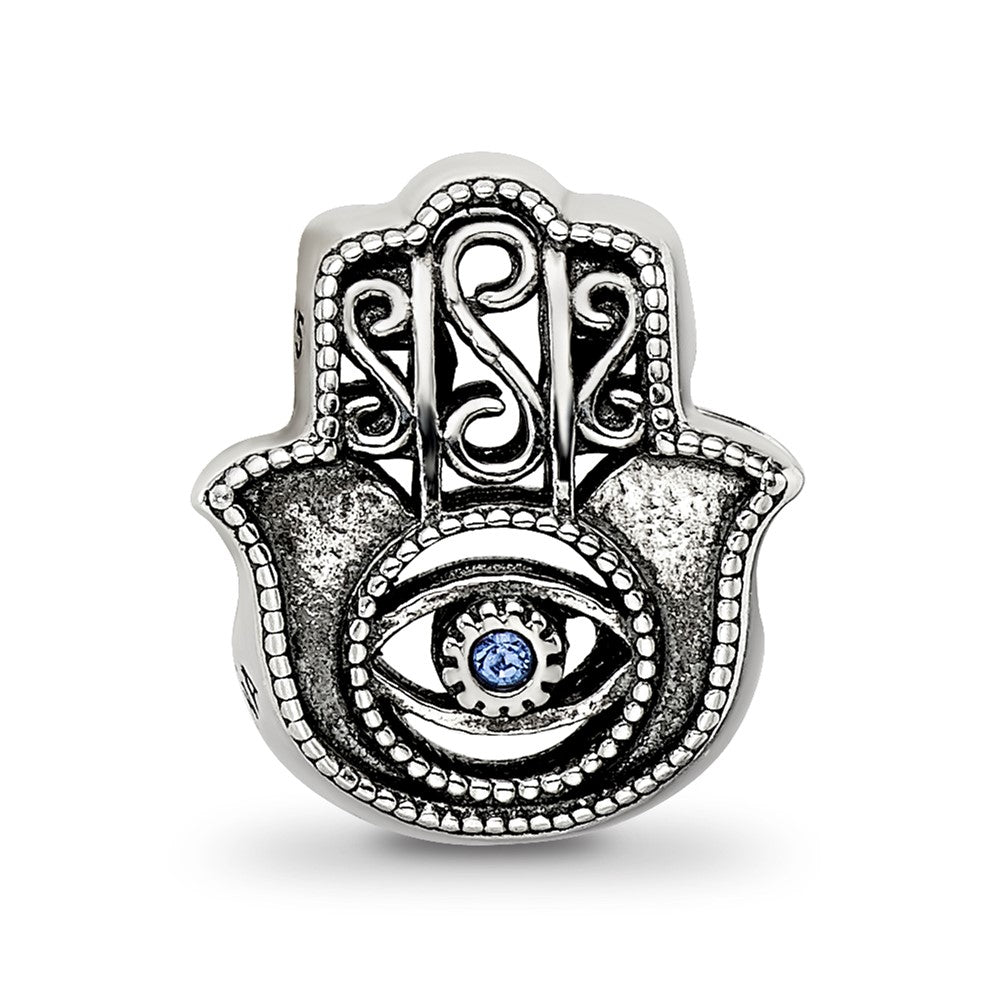 Sterling Silver Reflections Antiqued Blue Crystal Hamsa/Chamseh Bead
