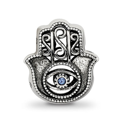 Sterling Silver Reflections Antiqued Blue Crystal Hamsa/Chamseh Bead