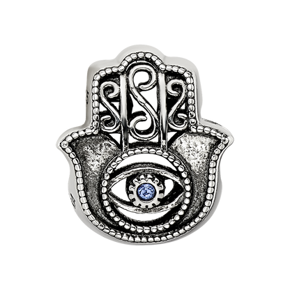 Sterling Silver Reflections Antiqued Blue Crystal Hamsa/Chamseh Bead