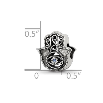 Sterling Silver Reflections Antiqued Blue Crystal Hamsa/Chamseh Bead