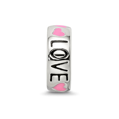 Sterling Silver Reflections Pink Enameled Hearts Love Amour Spacer Bead