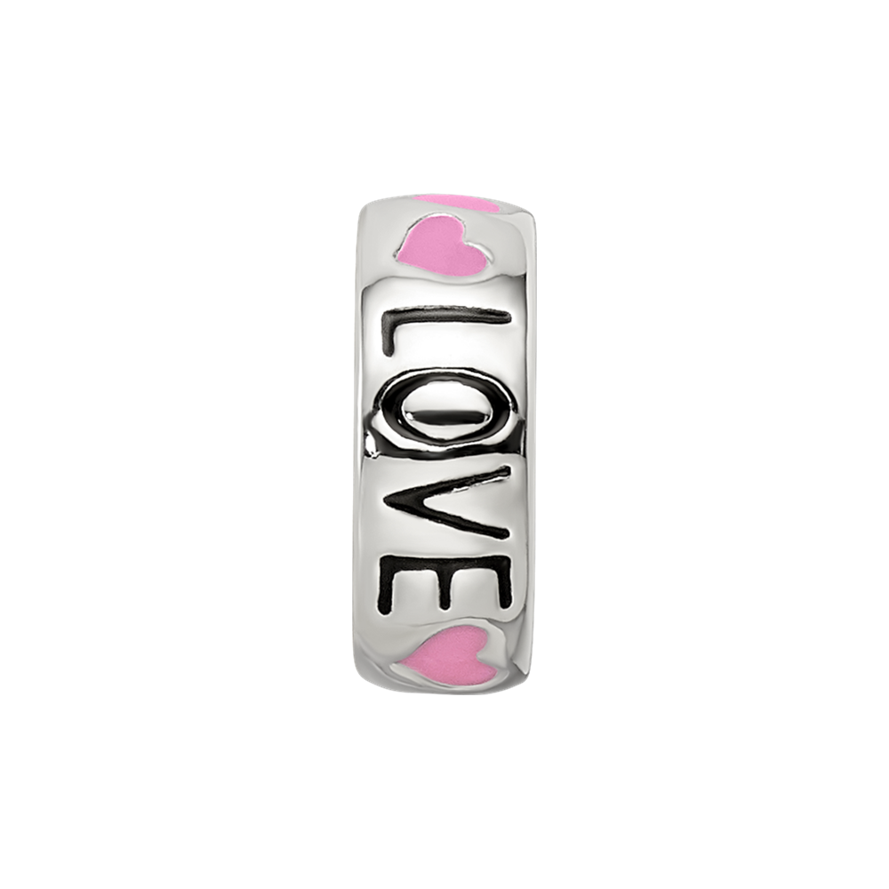 Sterling Silver Reflections Pink Enameled Hearts Love Amour Spacer Bead