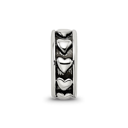 Sterling Silver Reflections Antiqued Hearts Gripper Bead