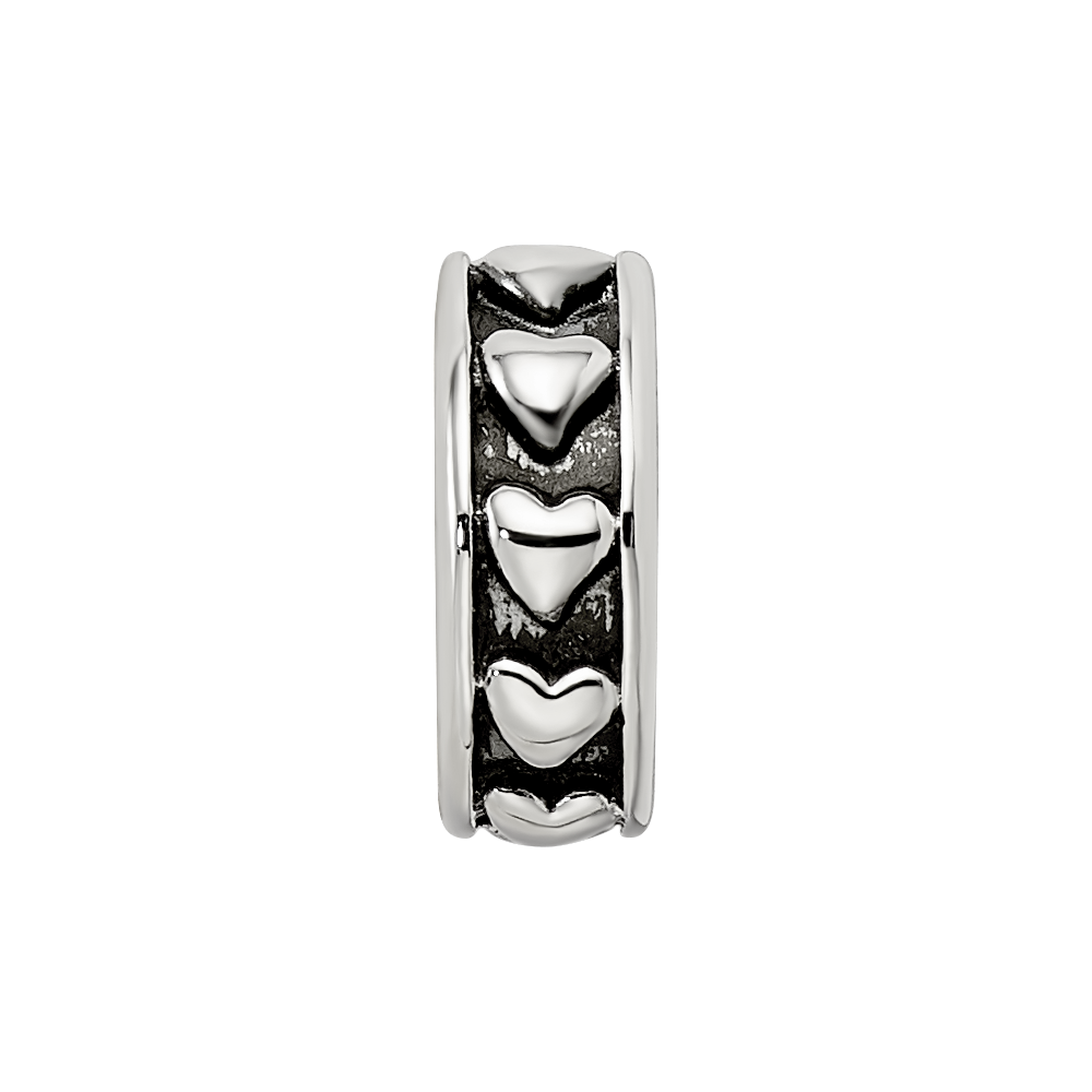 Sterling Silver Reflections Antiqued Hearts Gripper Bead