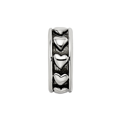 Sterling Silver Reflections Antiqued Hearts Gripper Bead