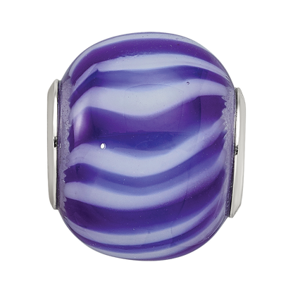 Sterling Silver Reflections Rhodium-plated Blue & White Striped Glass Bead