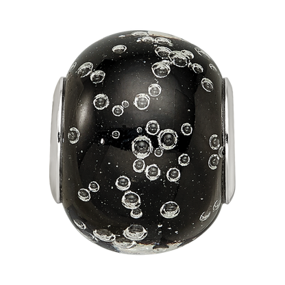 Sterling Silver Reflections Rhodium-plated Bubbles Black Glass Bead