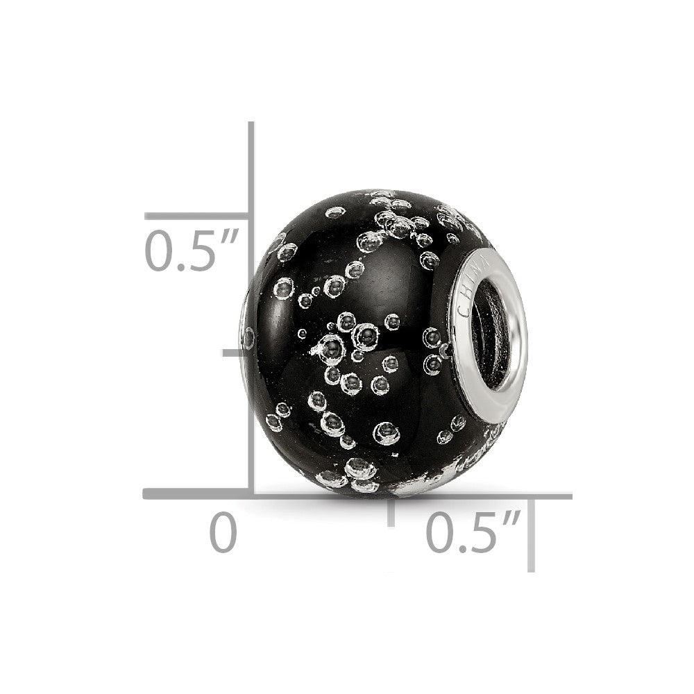 Sterling Silver Reflections Rhodium-plated Bubbles Black Glass Bead