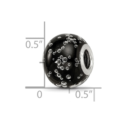 Sterling Silver Reflections Rhodium-plated Bubbles Black Glass Bead
