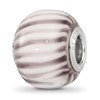 Sterling Silver Reflections Rh=plated Purple and White Striped Glass Bead