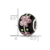 Sterling Silver Reflections Rh-plated Pink & Green Floral Black Glass Bead