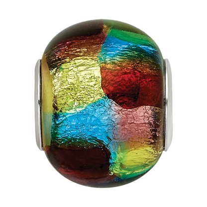 Sterling Silver Reflections Rh-plated Multi-colored Metallic Glass Bead