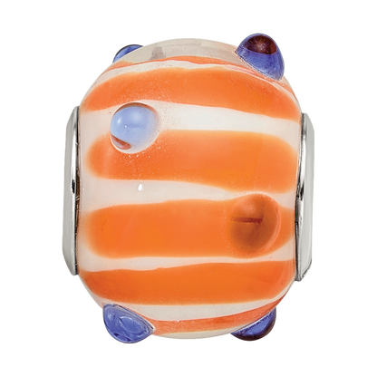 SS Reflections Rh-plated Blue Polka-dot Orange White Glass Bead