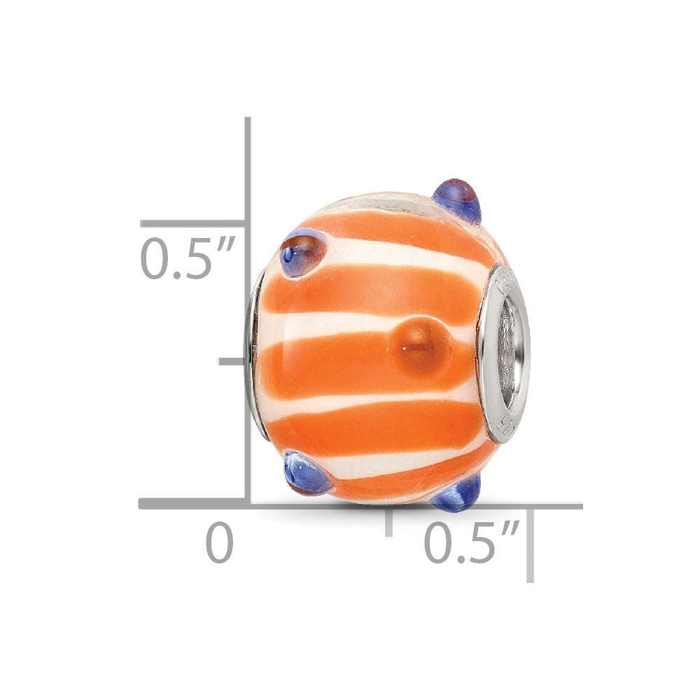 SS Reflections Rh-plated Blue Polka-dot Orange White Glass Bead