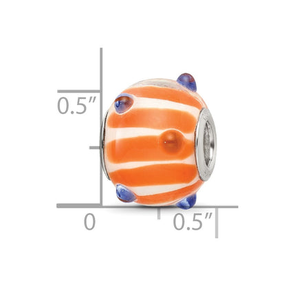 SS Reflections Rh-plated Blue Polka-dot Orange White Glass Bead