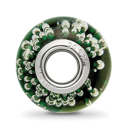 Sterling Silver Reflections Rh-plated Bubbles Green Glass Bead