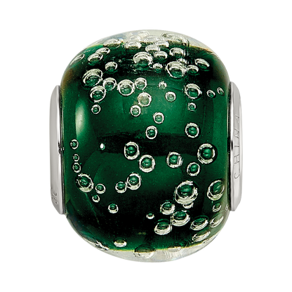 Sterling Silver Reflections Rh-plated Bubbles Green Glass Bead