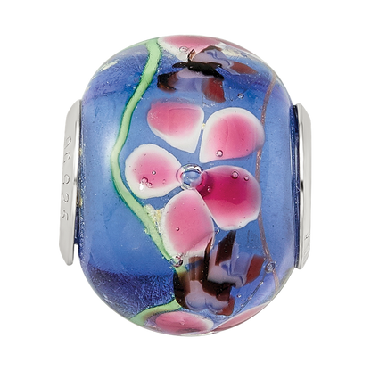 Sterling Silver Reflections Rh-plated Butterfly Pink Floral Blue Glass Bead