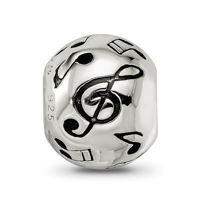 Sterling Silver Reflections Rhodium-plated Enameled Musical Notes Bead