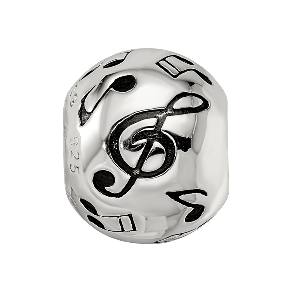 Sterling Silver Reflections Rhodium-plated Enameled Musical Notes Bead