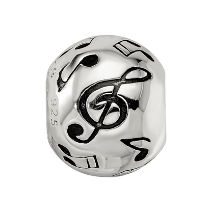 Sterling Silver Reflections Rhodium-plated Enameled Musical Notes Bead