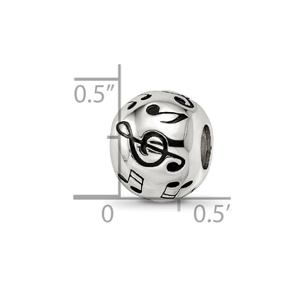 Sterling Silver Reflections Rhodium-plated Enameled Musical Notes Bead