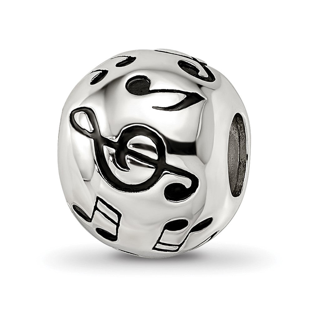 Sterling Silver Reflections Rhodium-plated Enameled Musical Notes Bead