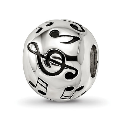 Sterling Silver Reflections Rhodium-plated Enameled Musical Notes Bead
