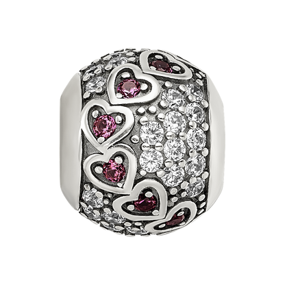 Sterling Silver Reflections Antiqued CZ & Red Corundum Hearts Bead