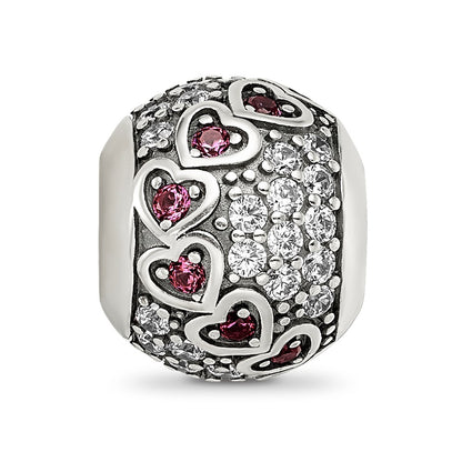 Sterling Silver Reflections Antiqued CZ & Red Corundum Hearts Bead