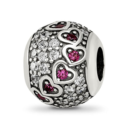 Sterling Silver Reflections Antiqued CZ & Red Corundum Hearts Bead