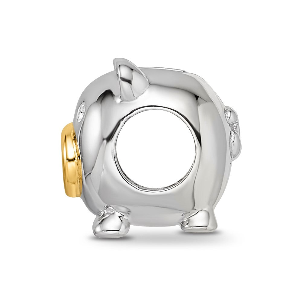 Sterling Silver Reflections Rhodium-plated Gold-plated Nose Pig Bead