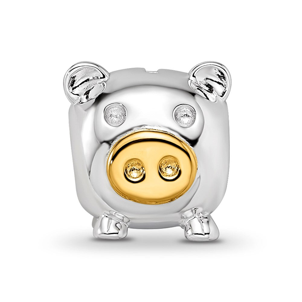 Sterling Silver Reflections Rhodium-plated Gold-plated Nose Pig Bead
