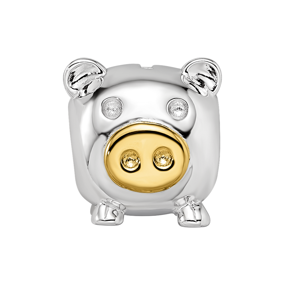 Sterling Silver Reflections Rhodium-plated Gold-plated Nose Pig Bead
