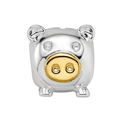 Sterling Silver Reflections Rhodium-plated Gold-plated Nose Pig Bead