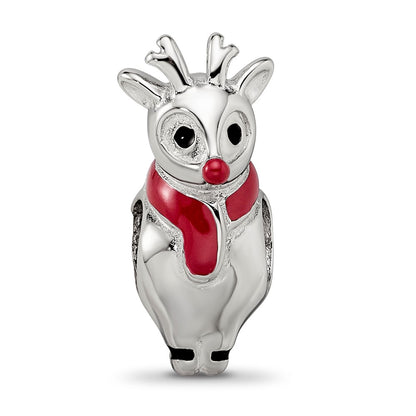 Sterling Silver Reflections Rhodium-plated Enameled Rudolph Bead