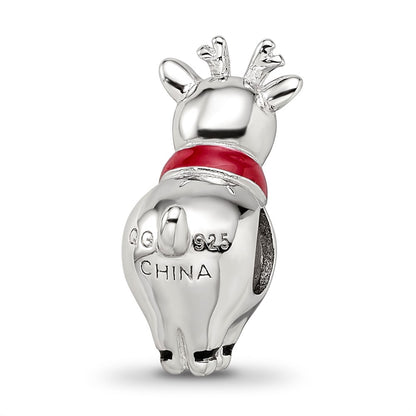 Sterling Silver Reflections Rhodium-plated Enameled Rudolph Bead