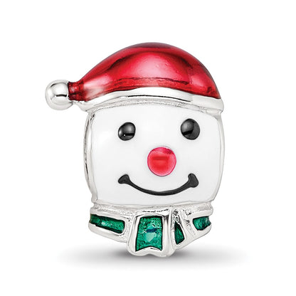 Sterling Silver Reflections Rh-plated Enameled Snowman Head Bead