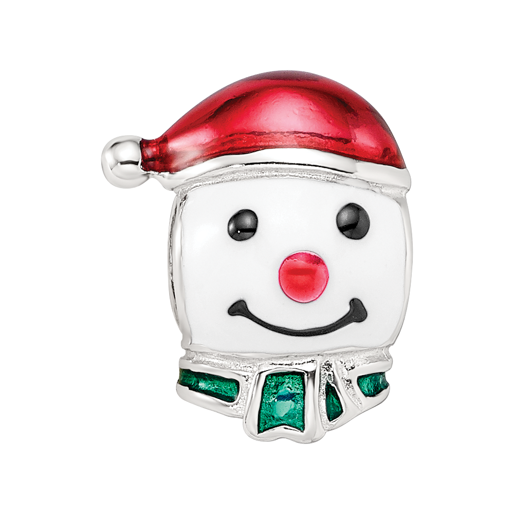 Sterling Silver Reflections Rh-plated Enameled Snowman Head Bead