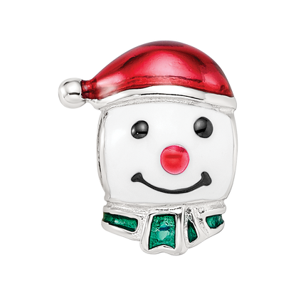 Sterling Silver Reflections Rh-plated Enameled Snowman Head Bead