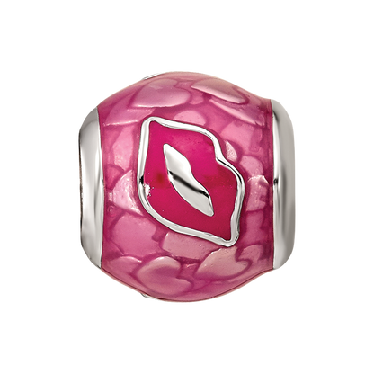Sterling Silver Reflections Pink Enameled Smooches Lips Bead