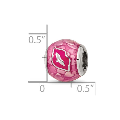 Sterling Silver Reflections Pink Enameled Smooches Lips Bead