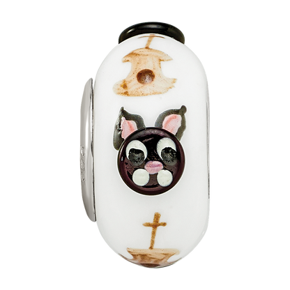 Ster.Silver Reflections Hand Painted Hey Diddle Diddle Fenton Glass Bead