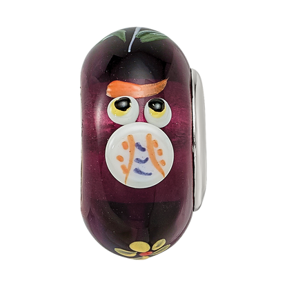 Ster.Silver Reflections Hand Painted Whooo! Fenton Glass Bead