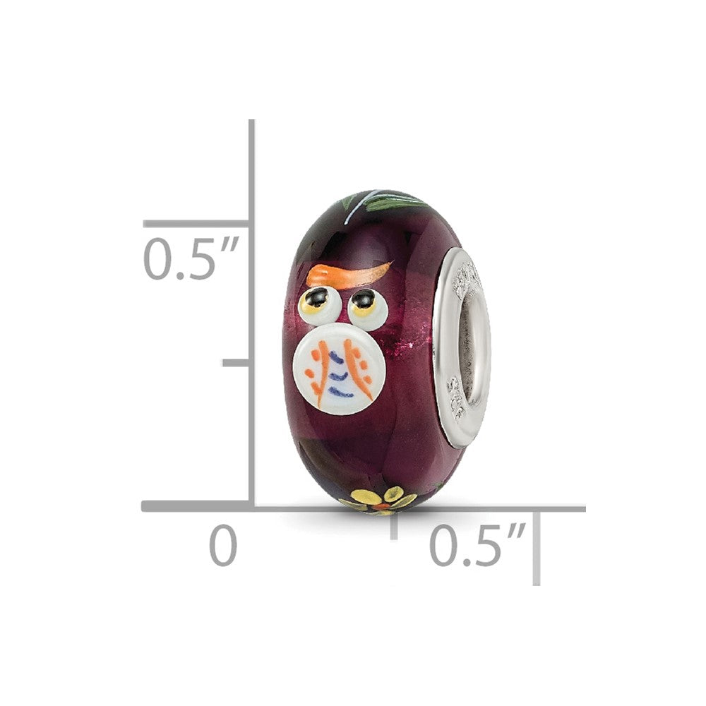 Ster.Silver Reflections Hand Painted Whooo! Fenton Glass Bead
