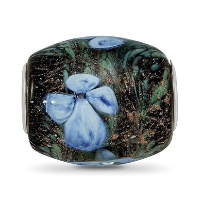Ster.Silver Reflections Hand Paint Hydrangea Moonlight Fenton Glass Bead