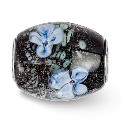 Ster.Silver Reflections Hand Paint Hydrangea Moonlight Fenton Glass Bead