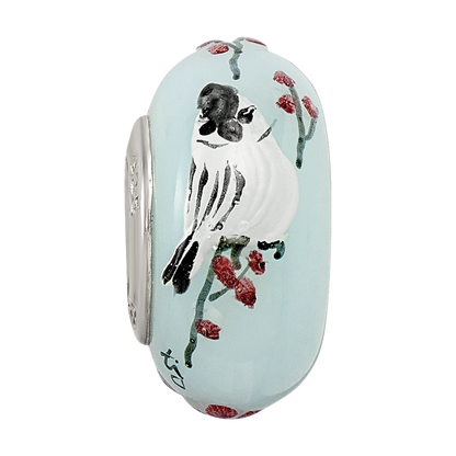 Ster.Silver Reflections Hand Painted Fluffy Tufty Fenton Glass Bead