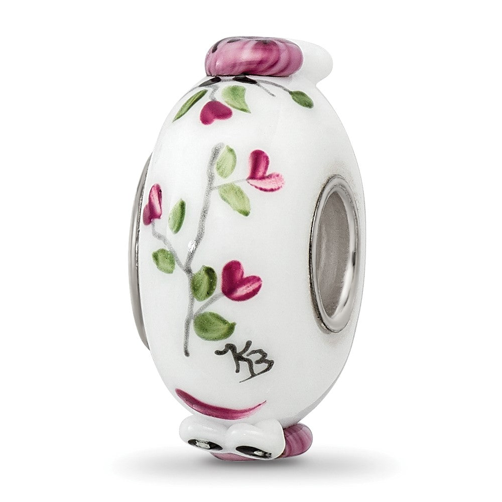 Ster.Silver Reflections Hand Painted Two Hoots For You Fenton Glass Bead